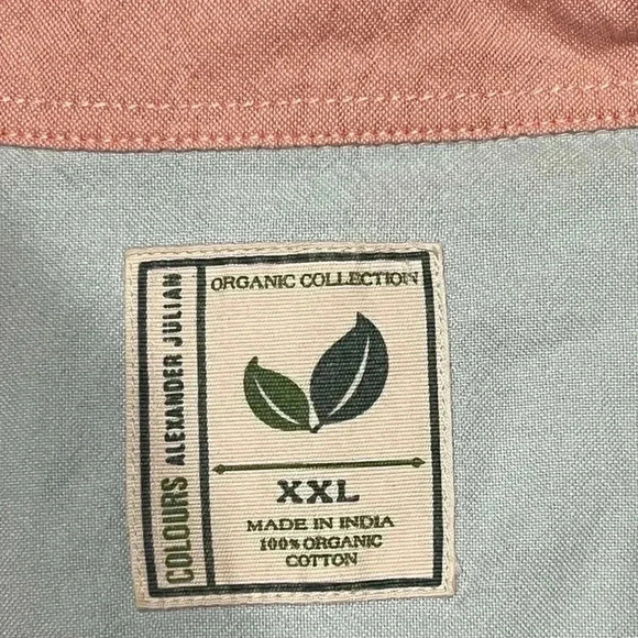 Colours By Alexander Julian Mens Size XXL Pink 100% Organic Cotton Button Up - Picture 4 of 6